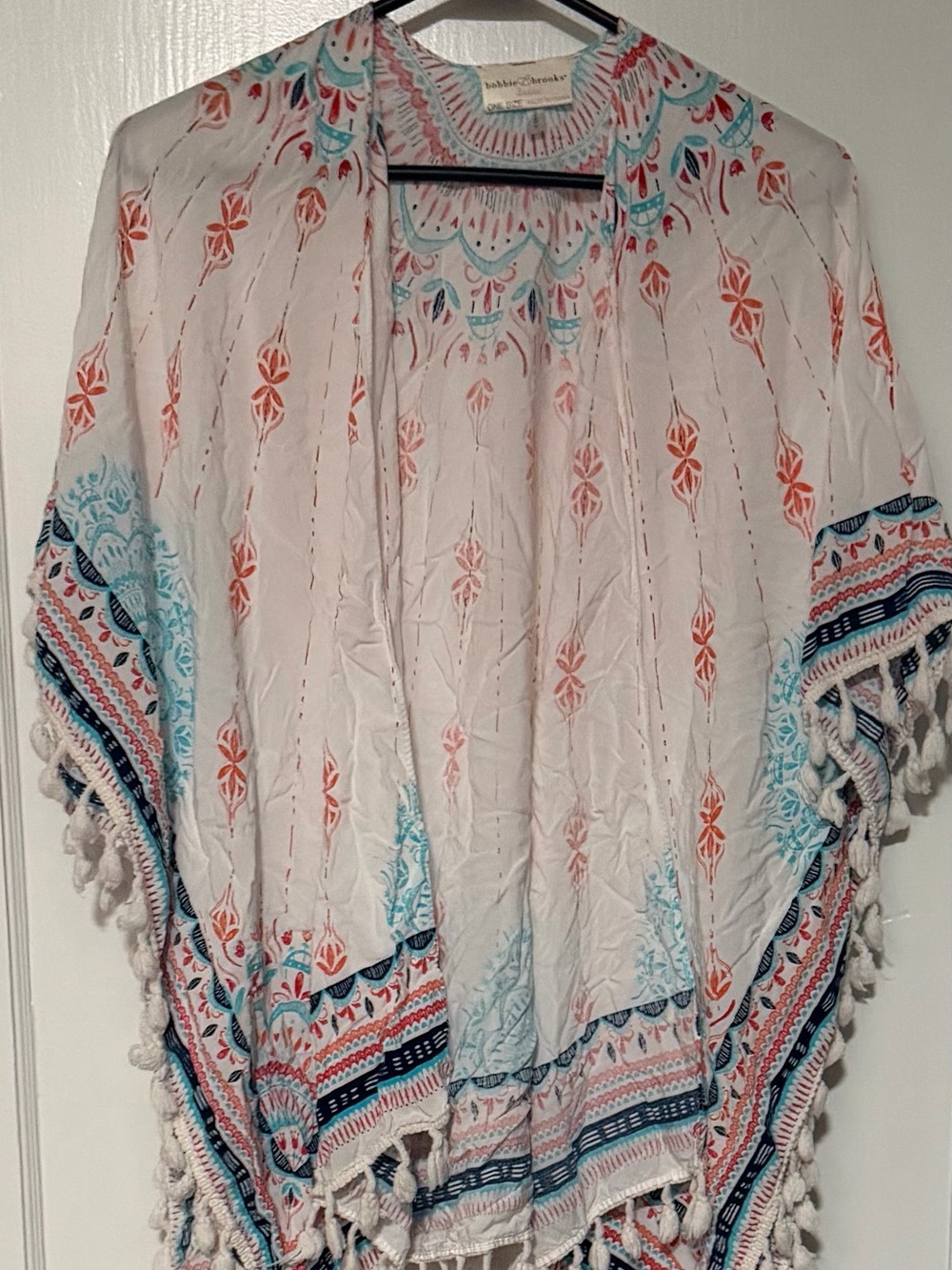 Bobbie Brooks White Swim Coverup with Coral and Teal Print